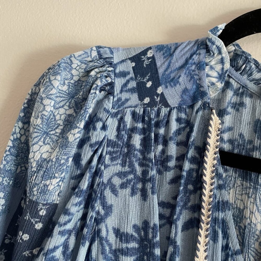 Frye Women XS Blue Chambray Patchwork Boho Western Long Sleeve Midi Dress NWT - Picture 8 of 15